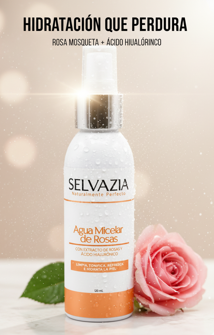 Agua Micelar de Rosas + Ácido hialurónico | Hidrata y limpia gentilmente tu piel